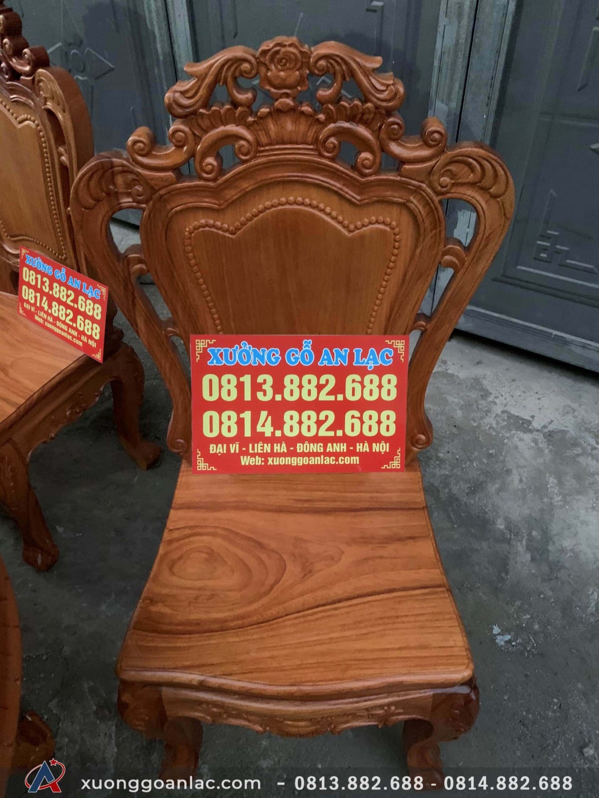 Bộ bàn ăn bầu dục 6 ghế gỗ gõ đỏ mặt ván 3cm (Chị Linh, Lạng Sơn) 15 Ghế ăn gỗ Gõ đỏ 6 ghế mặt ván 3cm
