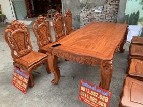 Bộ bàn ăn hoa Hồng đục 2 mặt gỗ Hương đá cao cấp 9 Bộ bàn ăn hoa Hồng đục 2 mặt gỗ Hương đá cao cấp