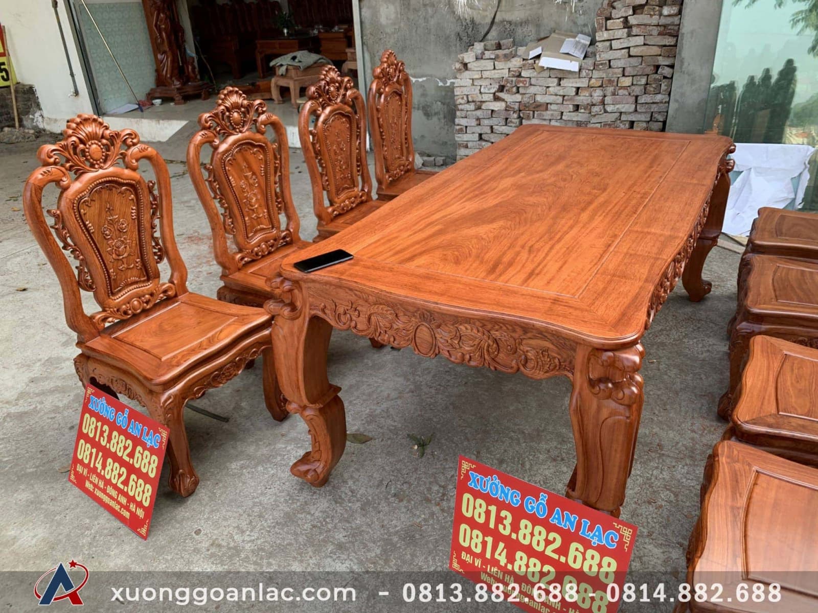 Bộ bàn ăn hoa Hồng đục 2 mặt gỗ Hương đá cao cấp 14 Bộ bàn ăn hoa Hồng đục 2 mặt gỗ Hương đá cao cấp