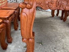 Bộ bàn ăn hoa Hồng đục 2 mặt gỗ Hương đá cao cấp 10 Chân bàn ăn hoa Hồng đục 2 mặt gỗ Hương đá cao cấp