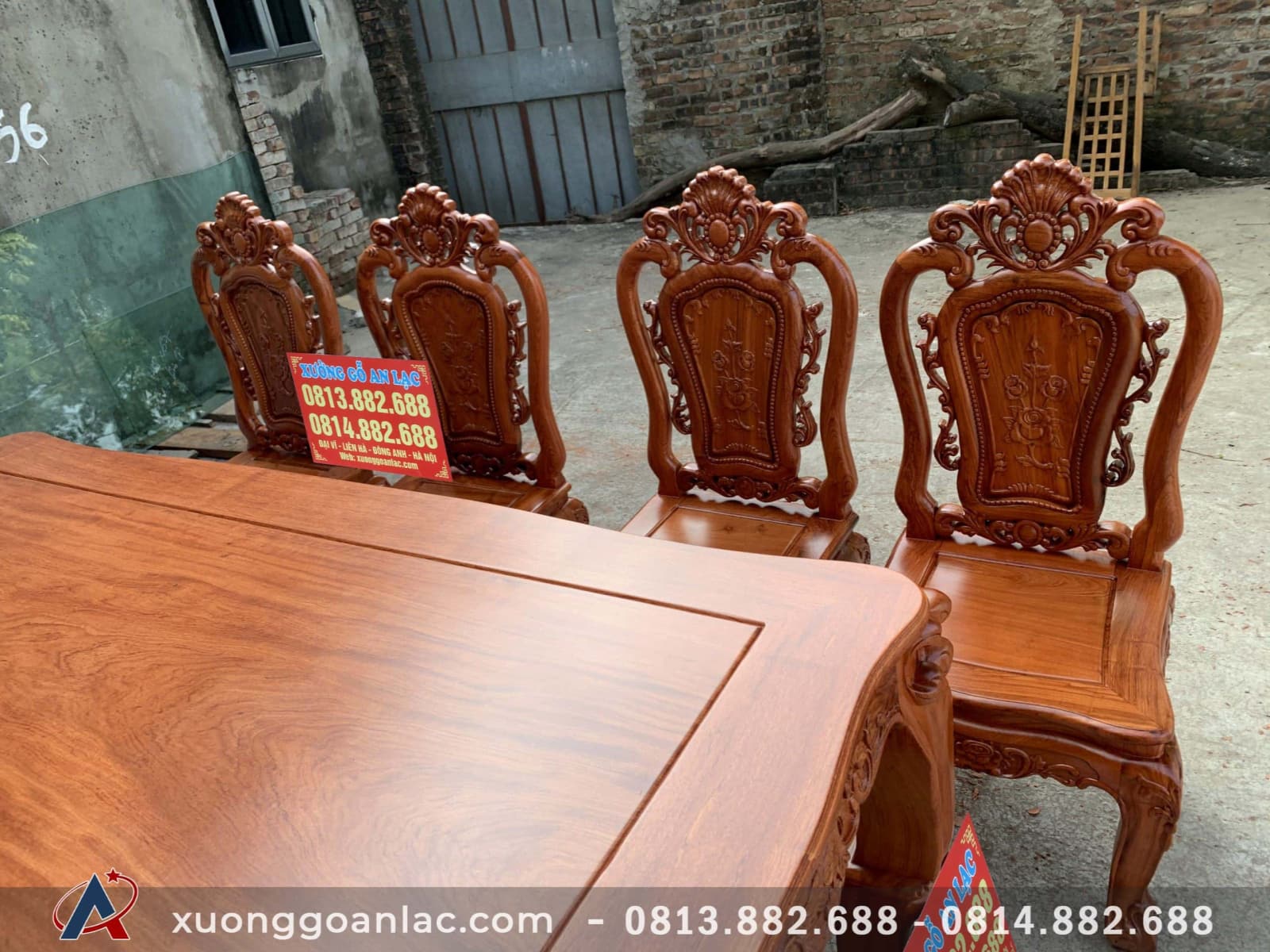 Bộ bàn ăn hoa Hồng đục 2 mặt gỗ Hương đá cao cấp 12 4 ghế ăn hoa Hồng đục 2 mặt gỗ Hương đá cao cấp