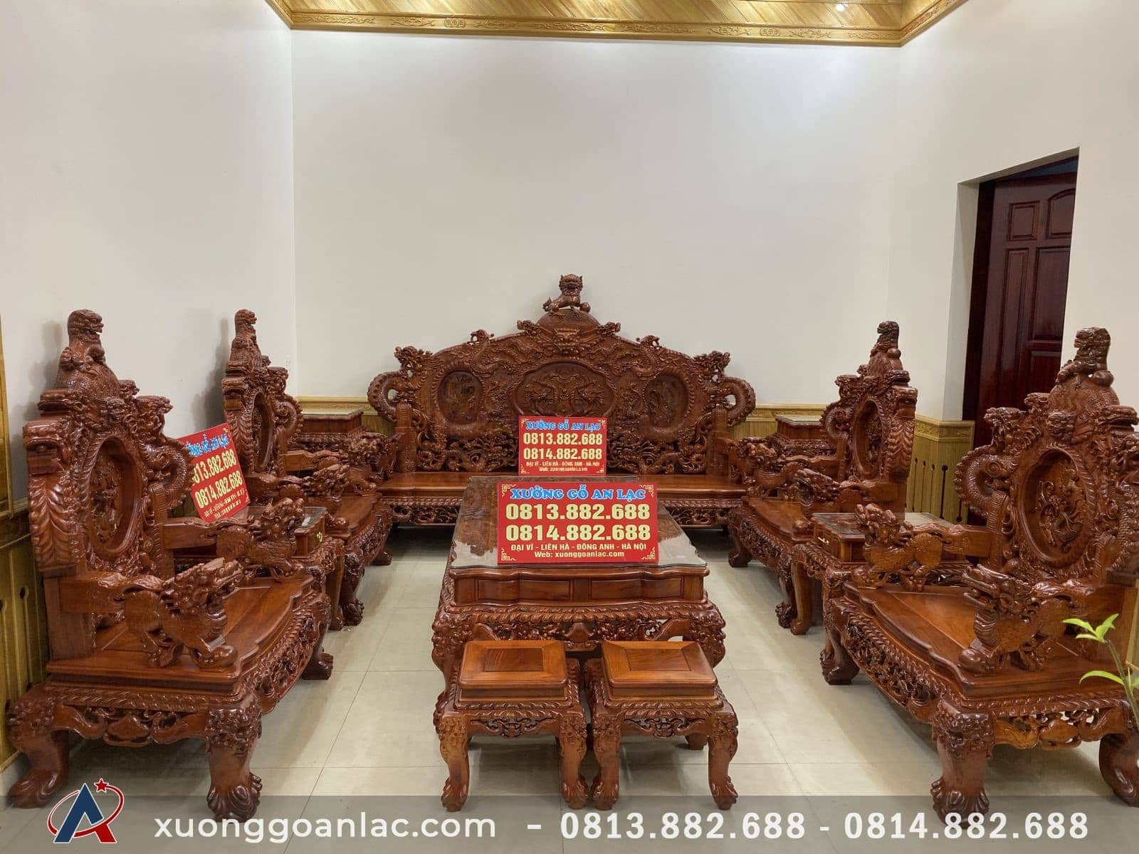 Tiêu chí đánh giá 1 bộ bàn ghế phòng khách bằng gỗ 1 Bộ Rồng Đỉnh 12 món gỗ hương đỏ Lào cao cấp