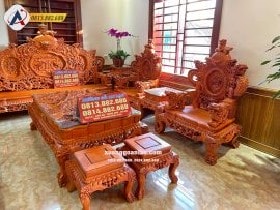 Bộ Bàn Ghế Rồng Đỉnh Gỗ Gõ Đỏ gồm 12 món