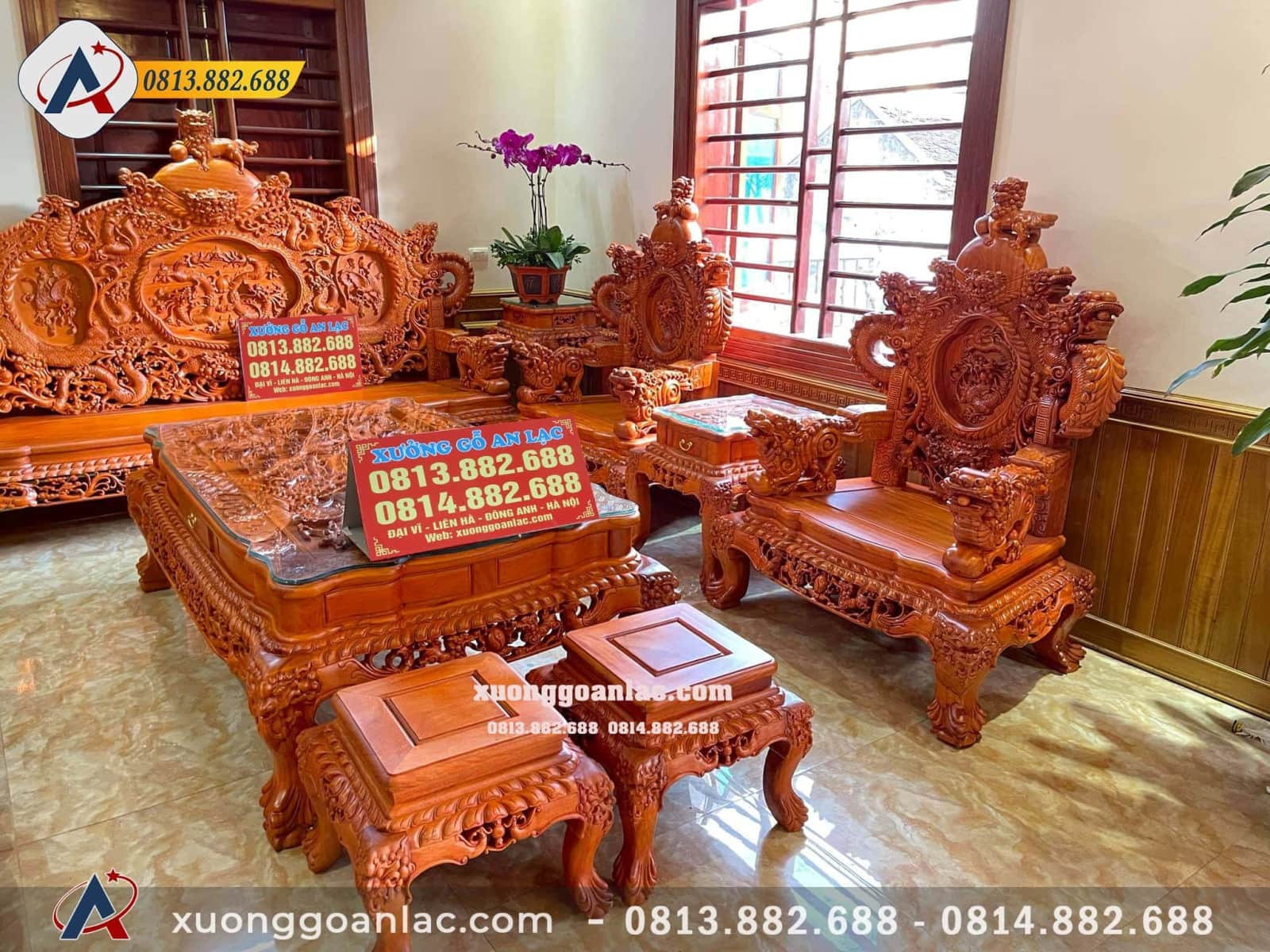 Nội thất gỗ tự nhiên có đắt hay không? 4 Bộ ghế đỉnh rồng gỗ hương đỏ Lào siêu vip