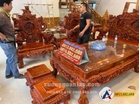 Bộ Bàn Ghế Rồng Đỉnh Gỗ Hương Đỏ Lào gồm 12 món