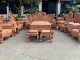 Toàn cảnh bộ hoàng gia nguyên khối gỗ gõ đỏ mộc