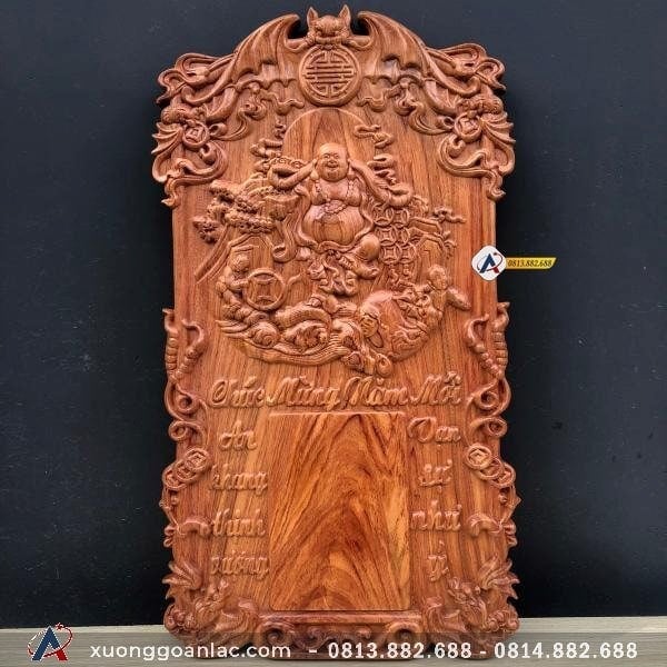 Đốc Lịch Di Lặc Nhị Phúc Gỗ Hương Việt 68x38x2.5cm 1 Đốc Lịch Di Lặc Nhị Phúc gỗ Hương Việt