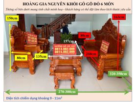 KÍCH THƯỚC HOÀNG GIA NGUYÊN KHỐI GỖ GÕ ĐỎ 6 MÓN