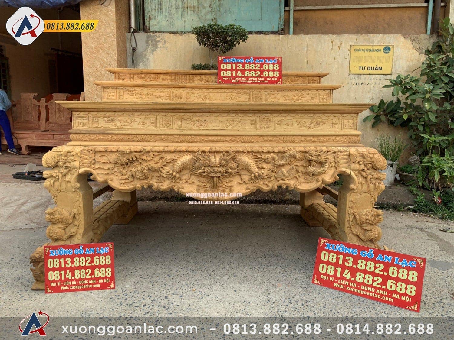 Sập Thờ Tứ Linh chân 24 gỗ gụ 8 Sập Thờ Tứ Linh chân 24 gỗ gụ Tam Cấp đục tay – Mộc