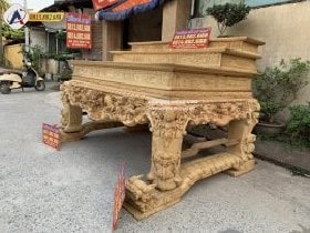 Sập Thờ Tứ Linh chân 24 gỗ gụ 5 Chi tiết bên phải Sập Thờ Tứ Linh chân 24 gỗ gụ Tam Cấp đục tay – Mộc