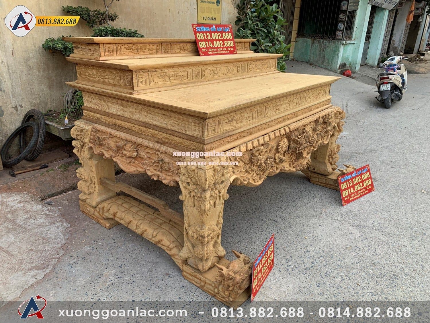 Sập Thờ Tứ Linh chân 24 gỗ gụ 3 Sập Thờ Tứ Linh chân 24 gỗ gụ - Ảnh 3