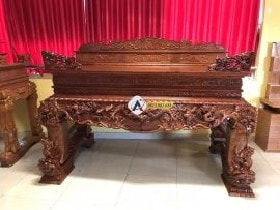 Sập thờ tứ linh gỗ hương đỏ Lào kê đơn