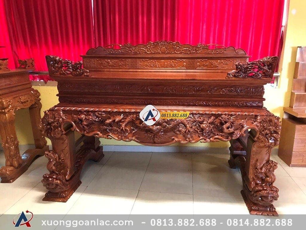 Sập thờ tứ linh gỗ hương đỏ Lào chân 24cm siêu vip 17 Sập thờ tứ linh gỗ hương đỏ Lào kê đơn