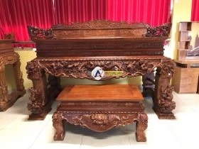 Sập thờ tứ linh gỗ hương đỏ Lào kê đủ bộ