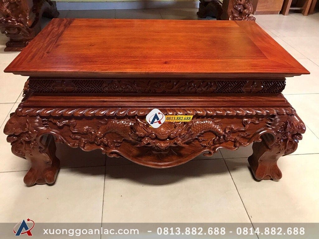 Sập thờ tứ linh gỗ hương đỏ Lào chân 24cm siêu vip 21 Mặt trước bàn con sập thờ