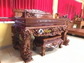 Mặt phải sập thờ tứ linh gỗ hương đỏ Lào