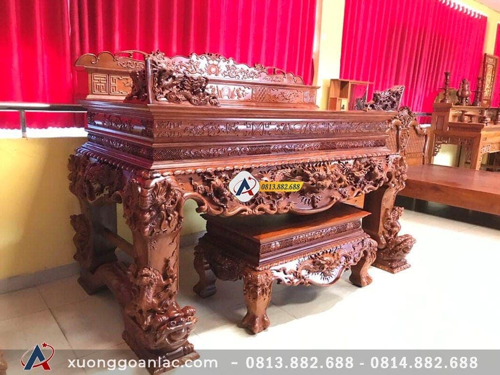 Sập thờ tứ linh gỗ hương đỏ Lào chân 24cm siêu vip 16 Mặt phải sập thờ tứ linh gỗ hương đỏ Lào