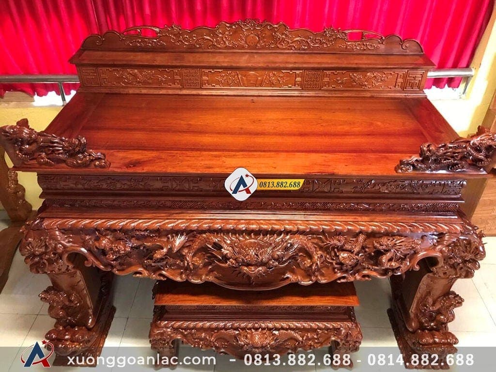 Sập thờ tứ linh gỗ hương đỏ Lào chân 24cm siêu vip 20 mặt trước sập thờ tứ linh gỗ hương đỏ Lào