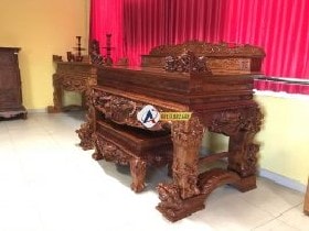Mặt bên trái sập thờ tứ linh gỗ hương đỏ Lào