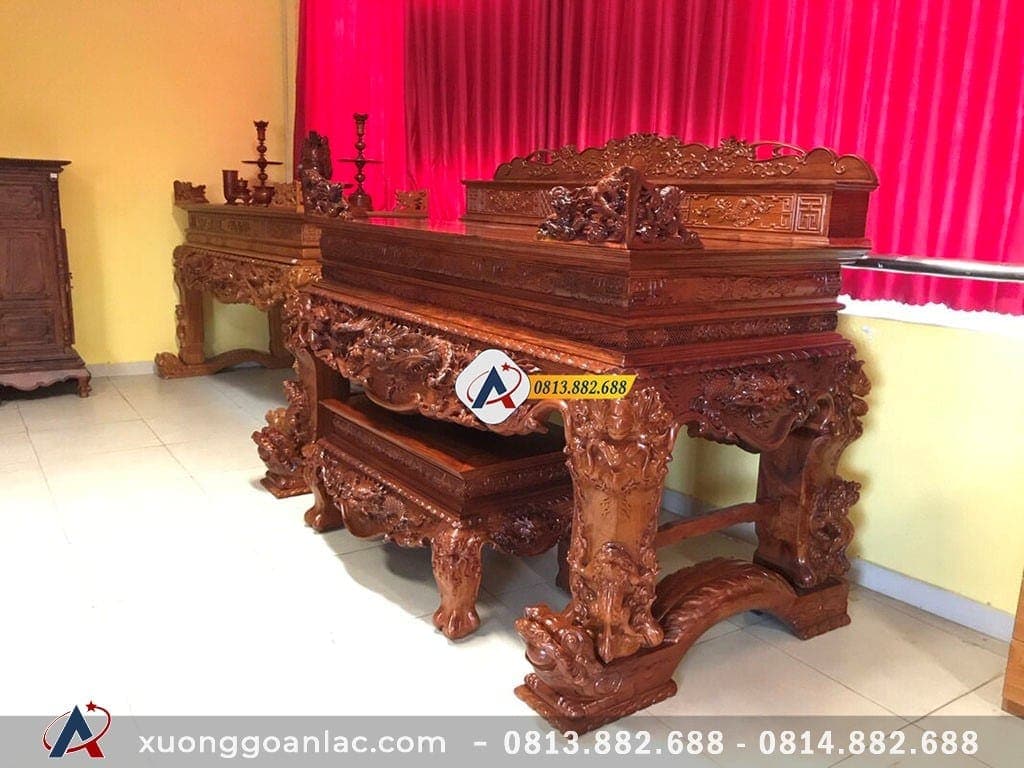 Sập thờ tứ linh gỗ hương đỏ Lào chân 24cm siêu vip 18 Mặt bên trái sập thờ tứ linh gỗ hương đỏ Lào