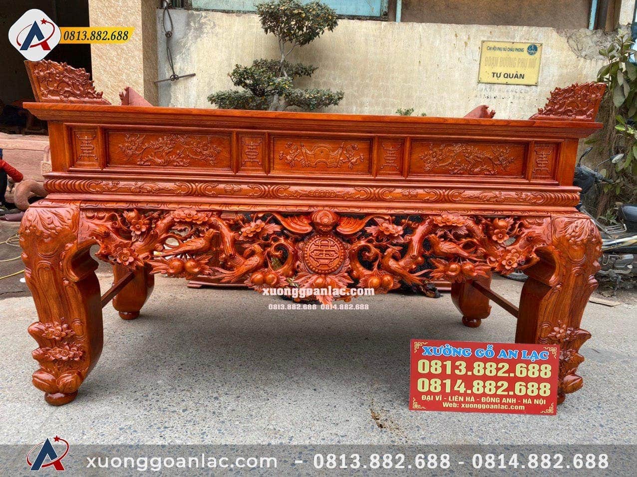Sập Thờ Mai Điểu chân 22 gỗ gõ màu Cánh Gián 2m17 10 Sập Thờ Mai Điển chân 22 gỗ gõ màu Cánh Gián