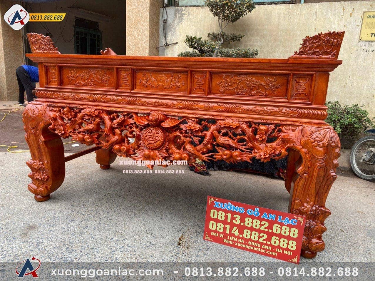 Sập Thờ Mai Điểu chân 22 gỗ gõ màu Cánh Gián 2m17 3 Góc phải Sập Thờ Mai Điển chân 22 gỗ gõ màu Cánh Gián