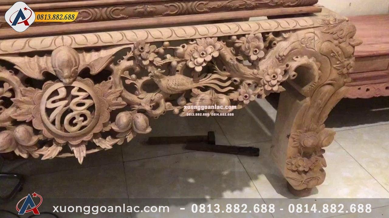 Sập Thờ Mai Điểu chân 22 gỗ gõ màu Cánh Gián 2m17 14 Chi tiết mặt tiền Sập Thờ Mai Điển chân 22 gỗ gõ màu Cánh Gián