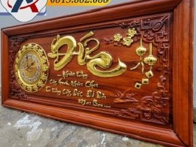 Tranh Đồng Hồ Chữ Đức gỗ Hương Đỏ 41x81x2.5cm 5 Tranh đồng hồ chữ Đức gỗ Hương Đỏ nhìn nghiêng trái