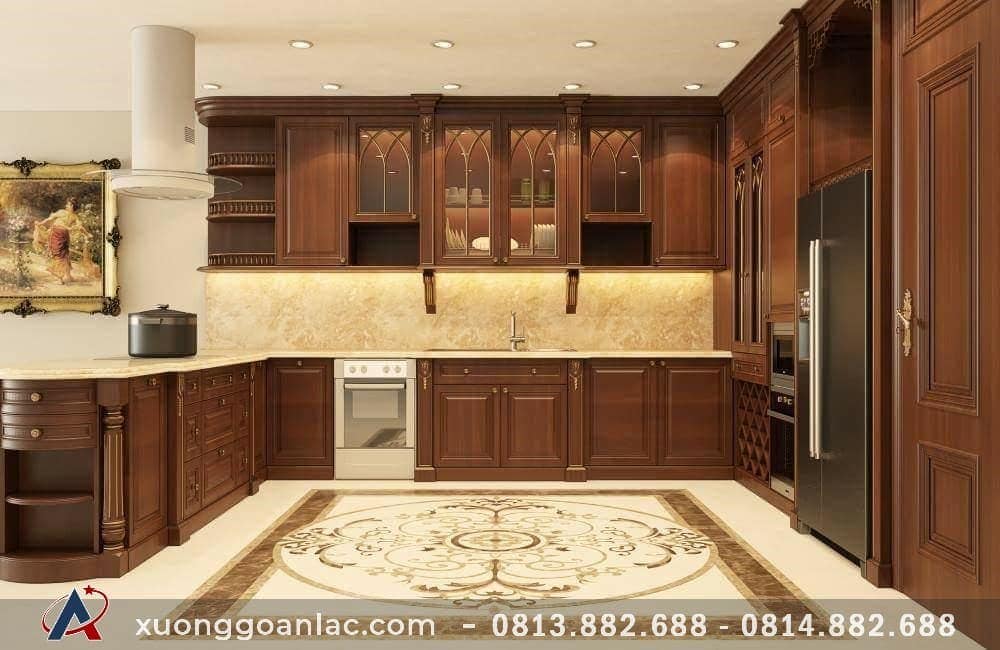Tủ bếp gỗ gõ đỏ 23 Chính diện tủ bếp gõ đỏ ở bắc giang