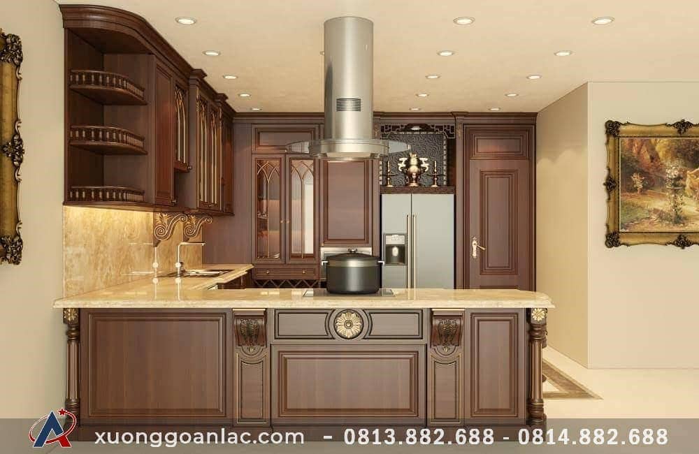 Tủ bếp gỗ gõ đỏ 22 nhìn từ ngoài tủ bếp gõ đỏ ở bắc giang