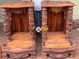 Bàn thờ thần tài cột rồng gỗ cẩm lai 4 Bàn thờ thần tài gỗ cẩm lai quý hiếm
