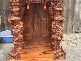 Bàn thờ thần tài gỗ cẩm lai 2 cột rồng