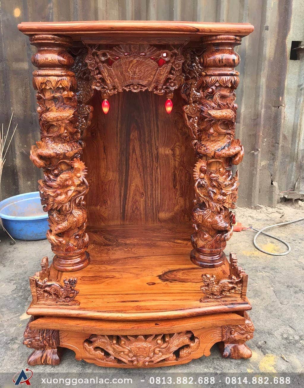 Bàn thờ thần tài cột rồng gỗ cẩm lai 6 Bàn thờ thần tài gỗ cẩm lai 2 cột rồng