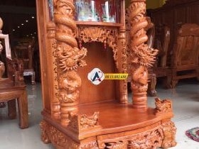 Bàn thờ thần tài cột rồng gỗ gõ đỏ cao cấp