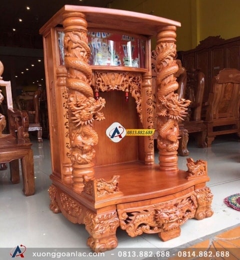 Bàn thờ thần tài cột rồng gỗ gõ đỏ cao cấp