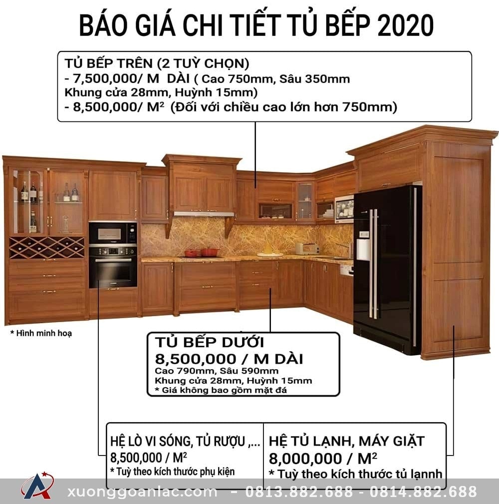 Báo giá tủ bếp gỗ Gõ Đỏ 9 Báo giá tủ bếp trên và dưới gỗ Gõ Đỏ