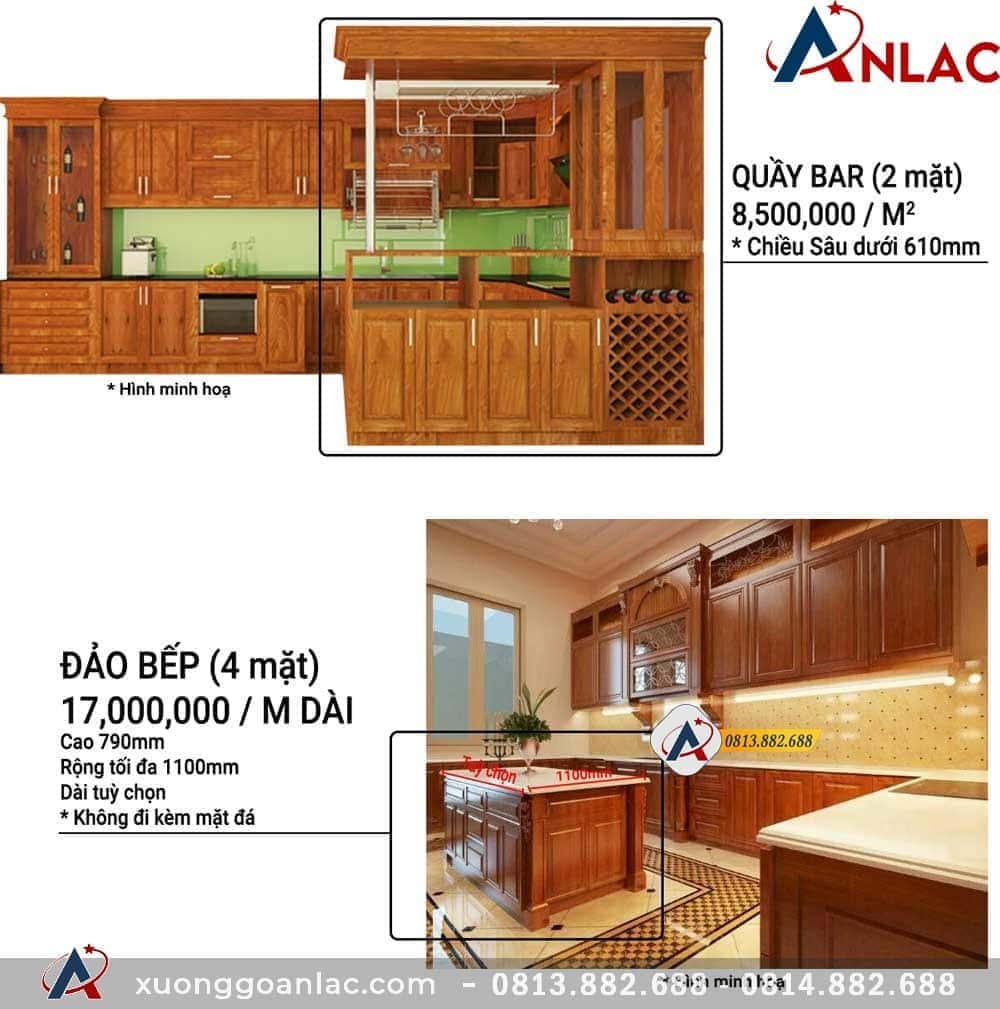 Báo giá tủ bếp gỗ Gõ Đỏ 10 báo giá quầy bar và đảo bếp