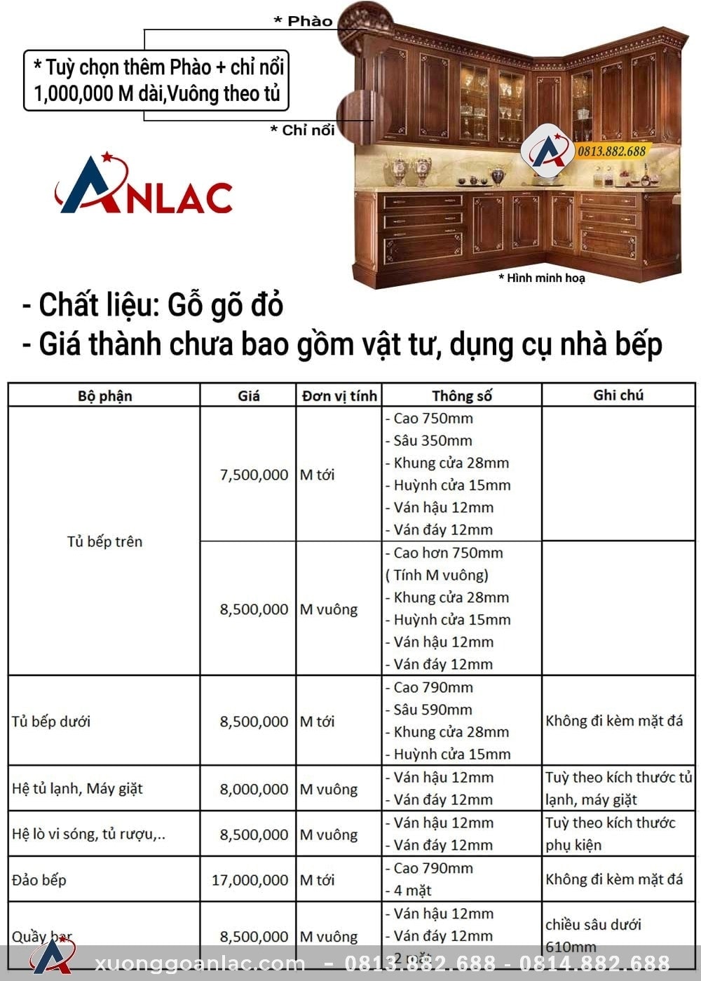 Báo giá tủ bếp gỗ Gõ Đỏ 12 báo giá phào chỉ tủ bếp gõ đỏ
