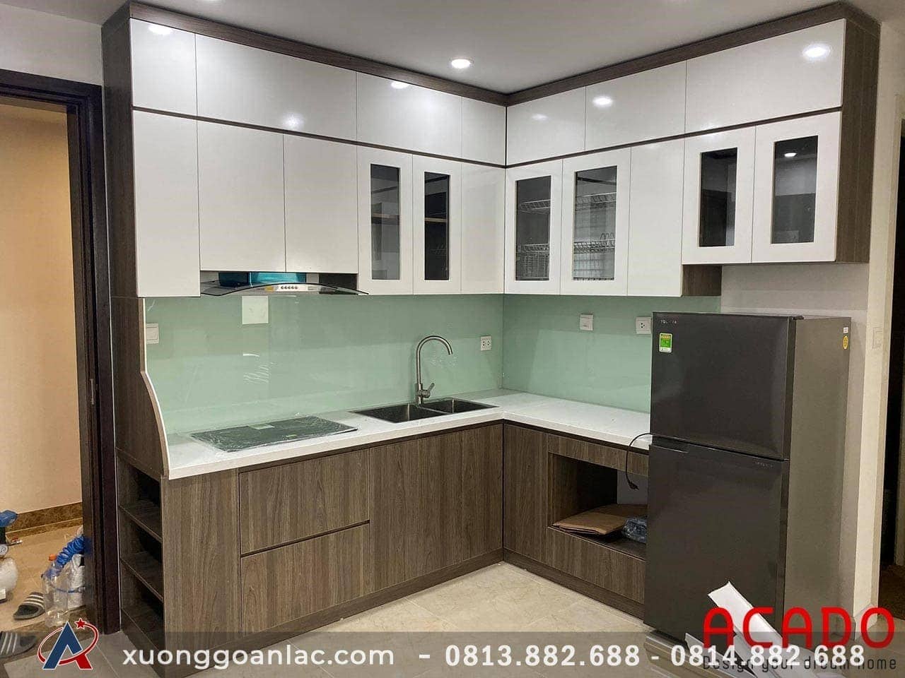 Báo giá tủ bếp gỗ MDF lõi xanh chống ẩm 2 Tủ bếp gỗ MDF xanh nhà anh Toàn ở Bác Giang