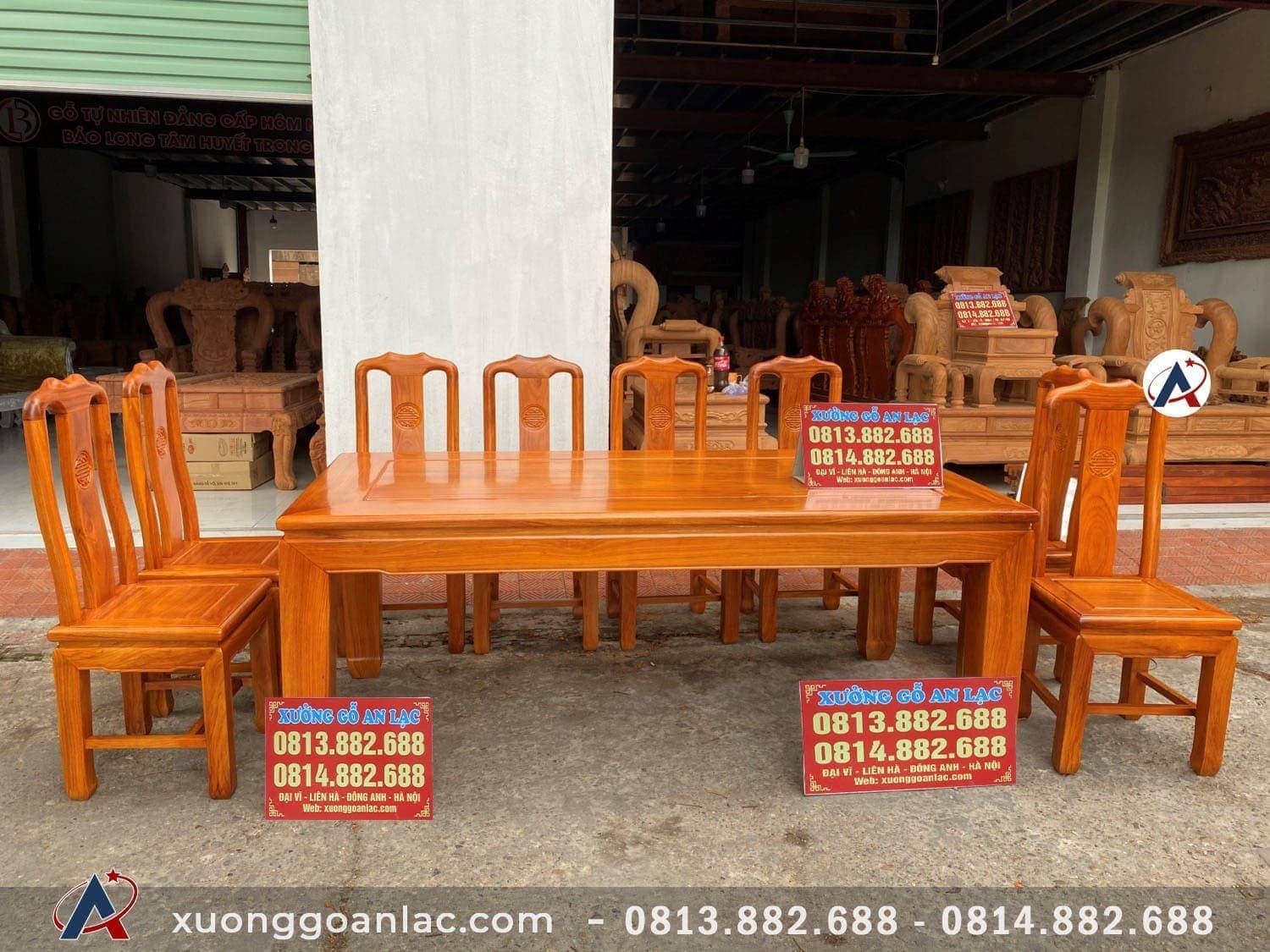 Bộ bàn ăn chữ nhật 8 ghế chữ thọ gỗ gõ hàng dày vip 6 Bộ bàn ghế phòng ăn cao cấp