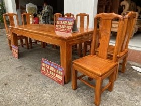 Bộ bàn ăn chữ nhật 8 ghế chữ thọ gỗ gõ hàng dày vip 4 Bộ ghế bàn ăn gỗ gõ cao cấp
