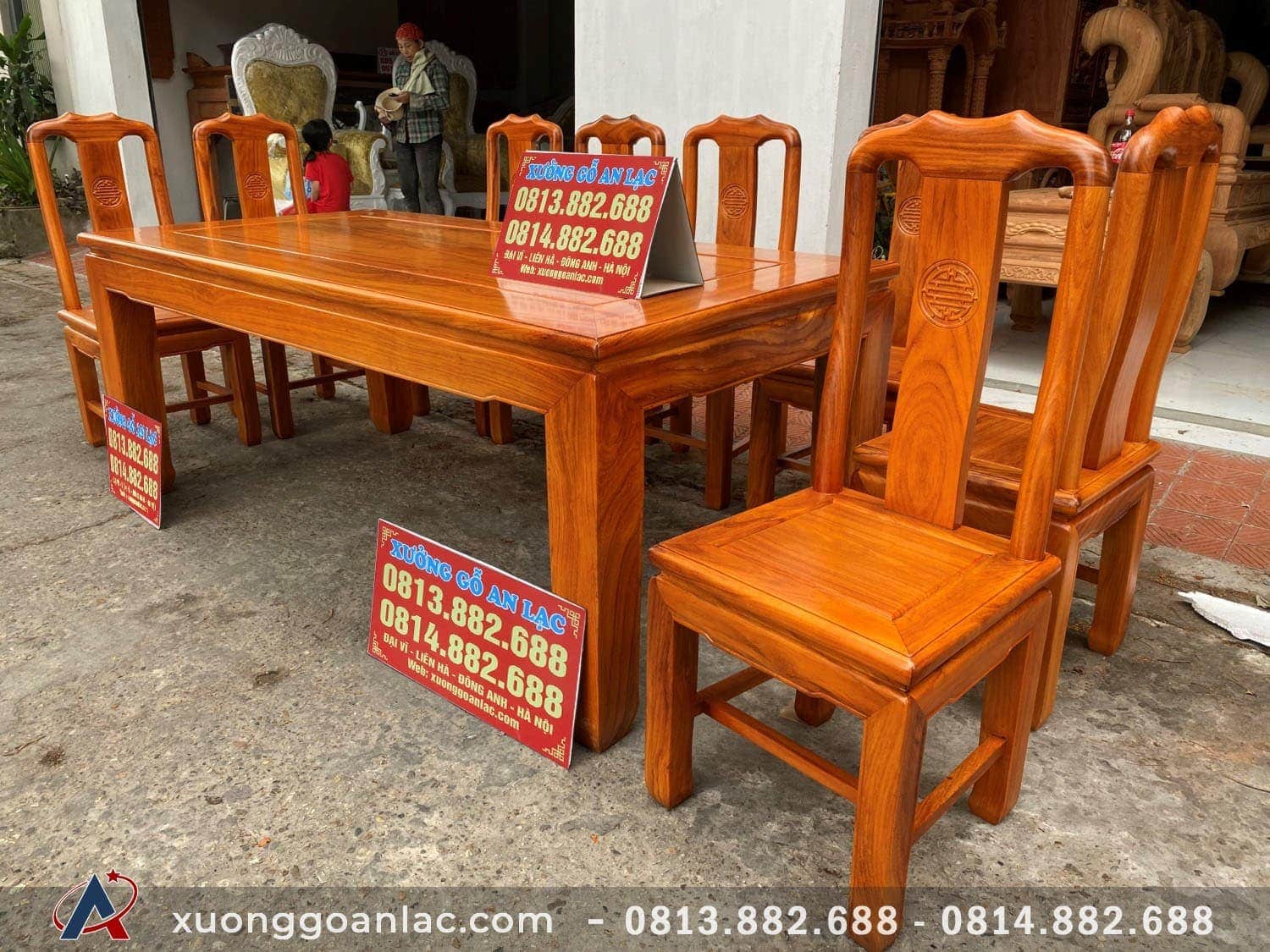 Bộ bàn ăn chữ nhật 8 ghế chữ thọ gỗ gõ hàng dày vip 7 Bộ ghế bàn ăn gỗ gõ cao cấp