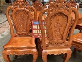 Bộ bàn ăn tròn 8 ghế gỗ hương đá sang trọng 4 Bộ ghế ăn hương đá sang trọng