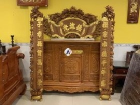 Nội thất phòng thờ 33 Bộ hoành phi câu đối lân phượng mai gỗ gõ đỏ cao cấp