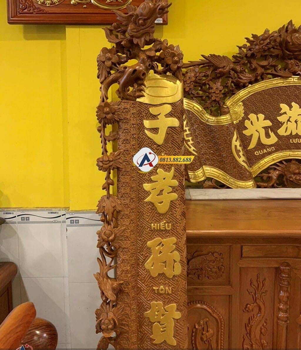 Bộ hoành phi câu đối Lân Phụng Mai gỗ gõ đỏ 23 Hoành phi trái