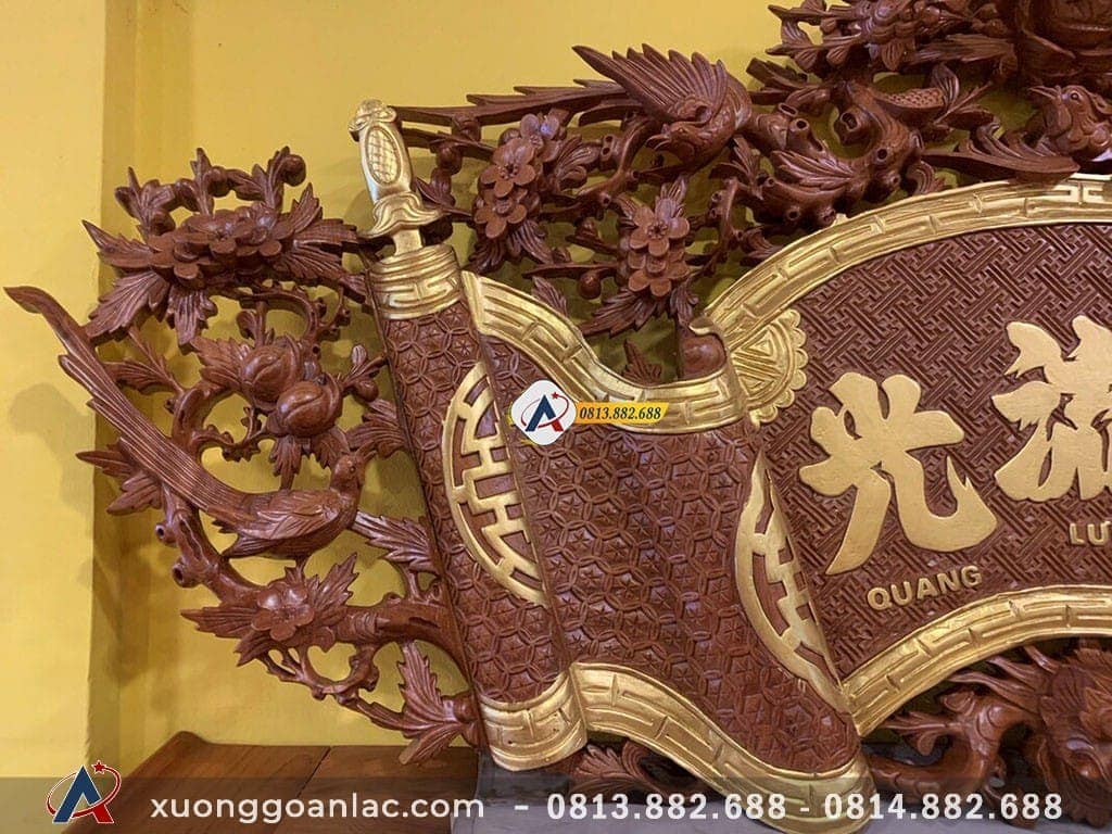 Bộ hoành phi câu đối Lân Phụng Mai gỗ gõ đỏ 21 cuon thu lan phuong go do 8