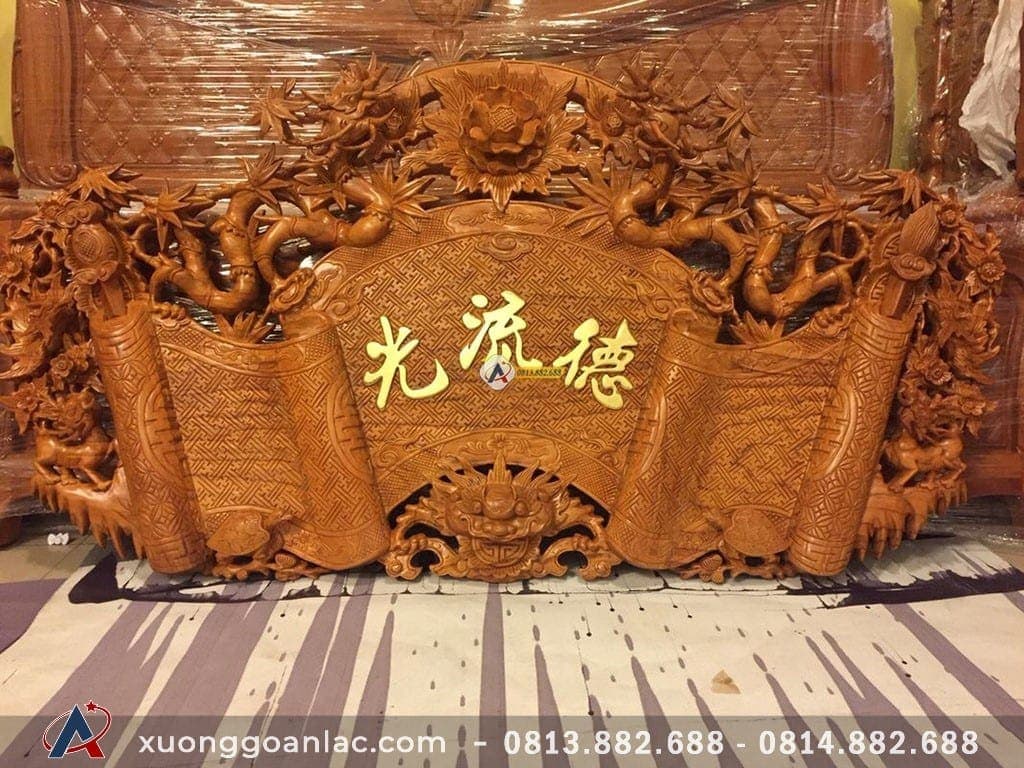 Cuốn thư rồng trúc gỗ gõ đỏ rộng 1m78 14 Cuốn thư rồng trúc gỗ gõ đỏ