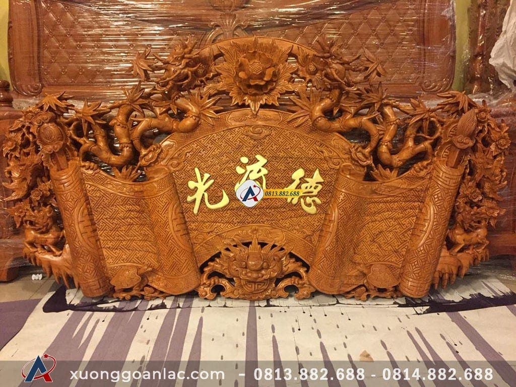 Cuốn thư rồng trúc gỗ gõ đỏ rộng 1m78 15 Cuốn thư rồng trúc gỗ gõ đỏ cao cấp