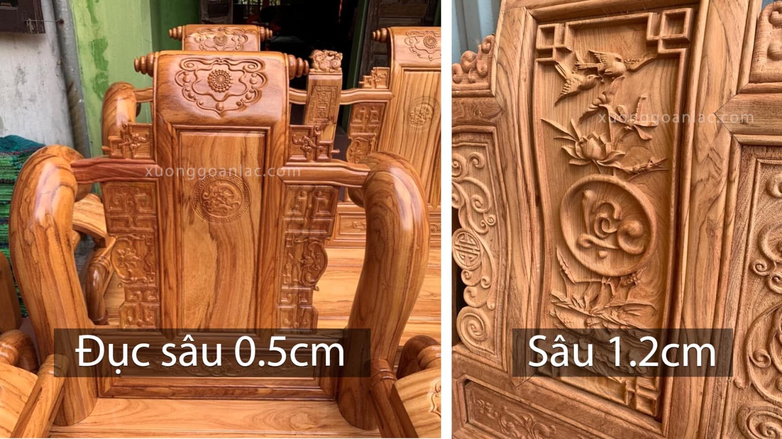 Cùng mẫu bàn ghế, cùng loại gỗ và kích thước sao giá bán khác nhau? 4 So sánh hàng đục sâu và hàng đục nông