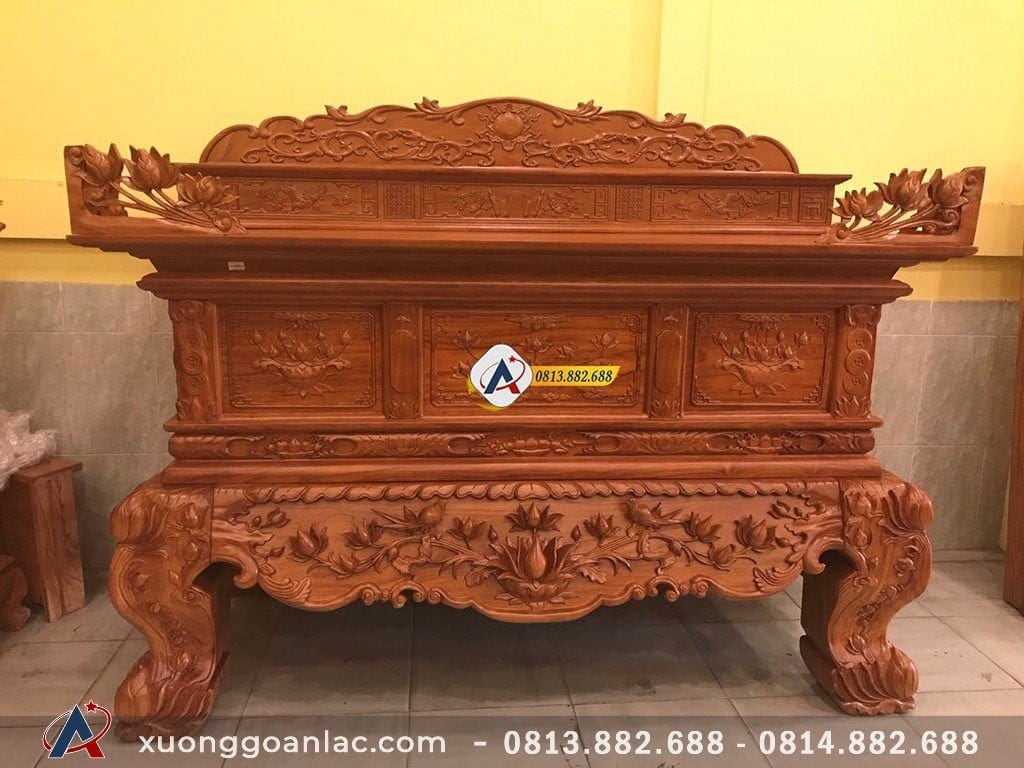 Sập thờ hoa sen gỗ gõ đỏ chân 24cm 22 sập thờ hoa sen gỗ gõ đỏ chân 24cm